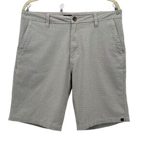 Vintage Quiksilver Mens 32 Shorts Plaid Gray Blue White Flat Front Retro Preppy